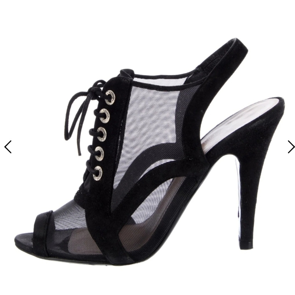 Auth Chanel Black Mesh Women's Heels